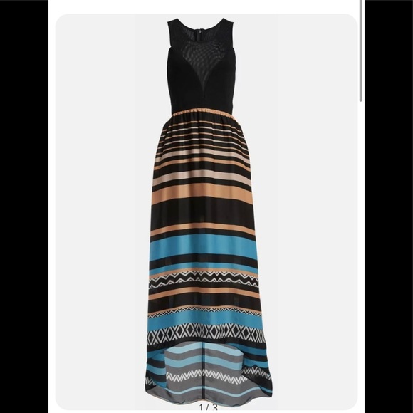 Like Mynded Dress size M Colourful Summer Mesh Maxi Boho Asymmetric Hem striped - Picture 3 of 14